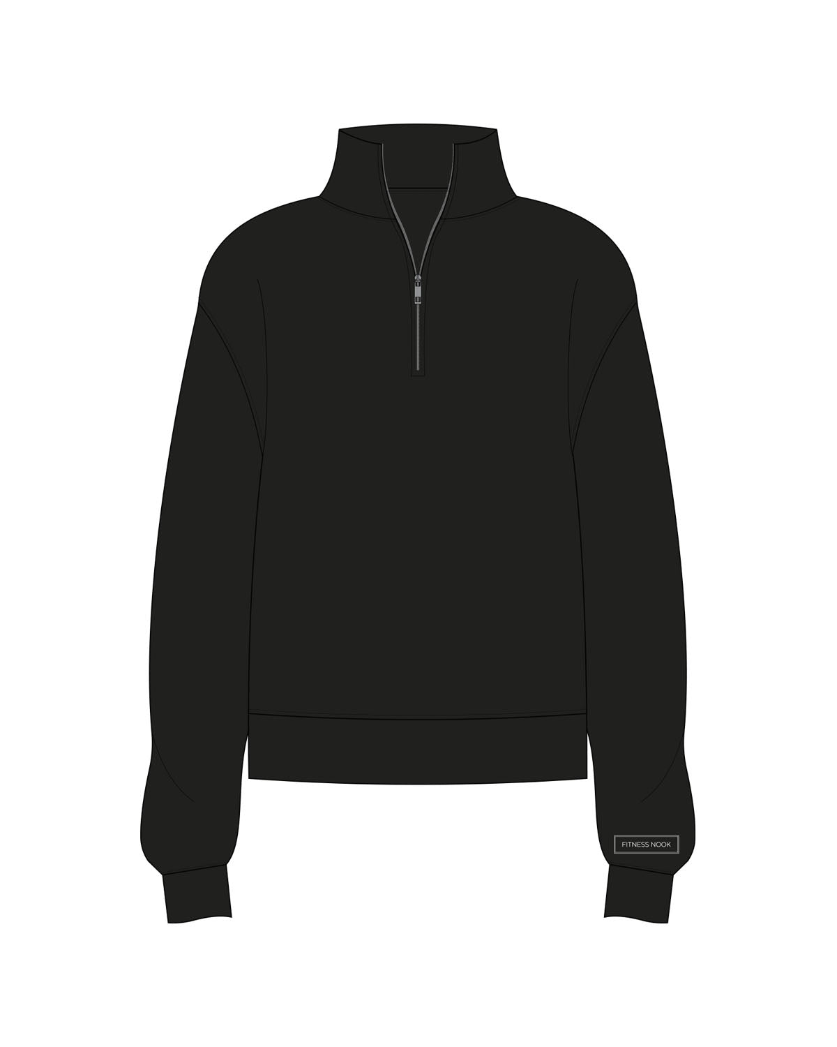 The Womens 1/4 Zip - Black - Fitness Nook - Left Chest - Printed - White