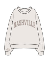 The Mens Crewneck - Bone - New Mom School - Right Sleeve & Center Chest "NASHVILLE" - Tone on Tone