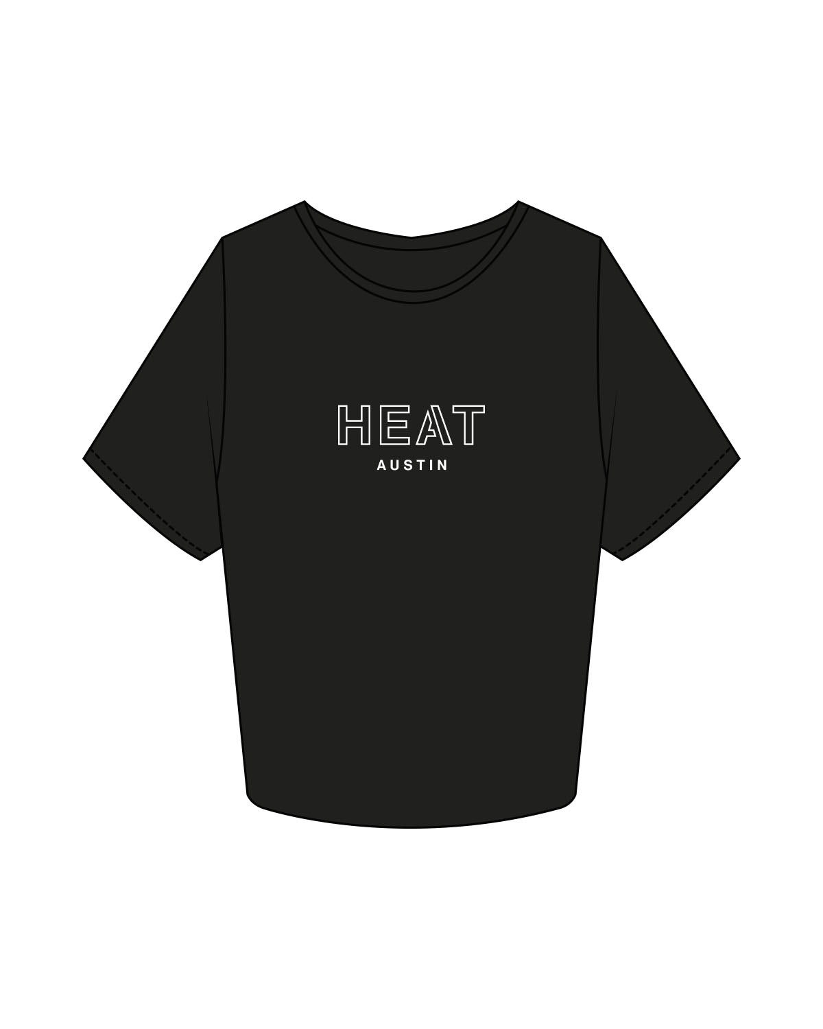 The Crop Tee - Black - Heat Bootcamp - Chest Stacked - Printed - White