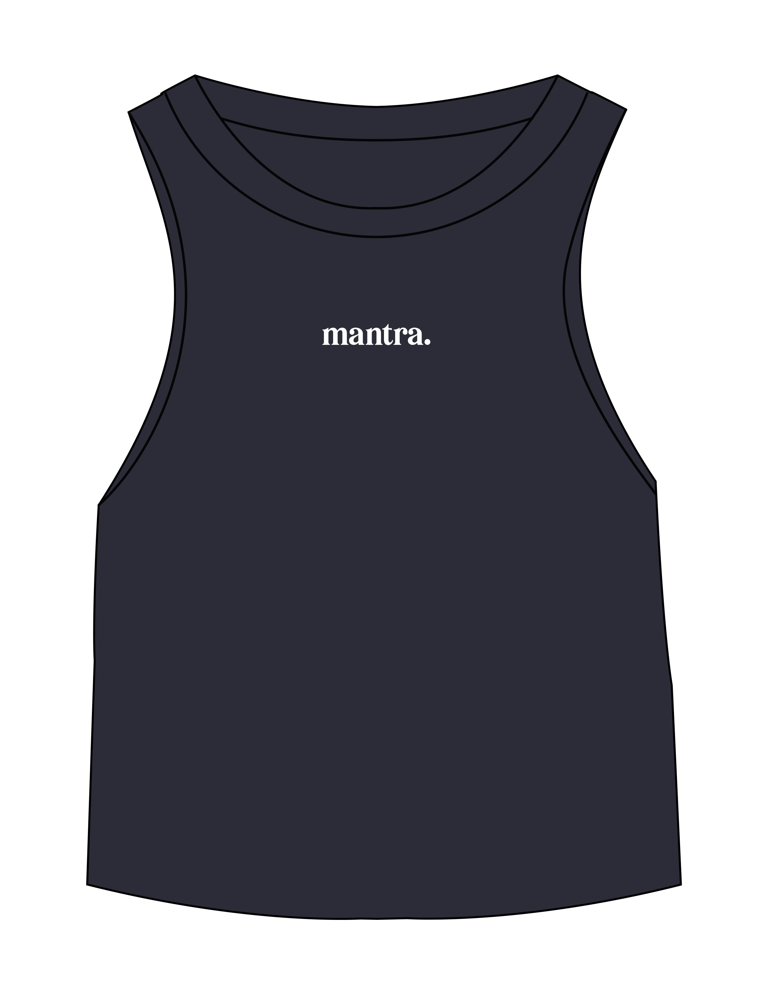 The Micro Rib Racer Crop - Navy - Mantra - Center Chest - Printed - White