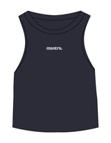 The Micro Rib Racer Crop - Navy - Mantra - Center Chest - Printed - White