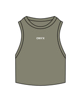 The Ribbed Crop Tank - Eucalyptus - Onyx Fit - Center Chest - Embroidered - White