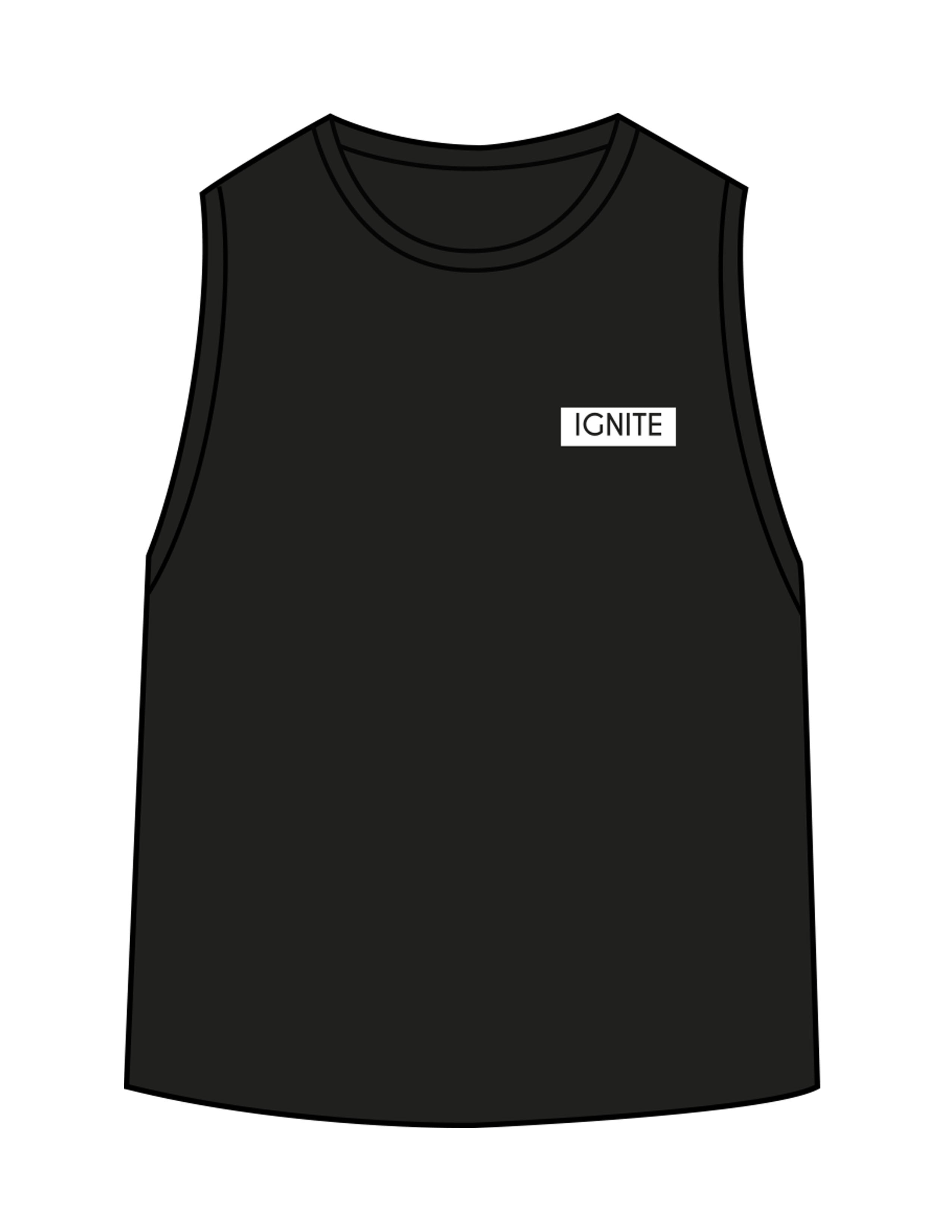 The Womens Classic Crop Tank - Black - Ignite Barre & Fitness - Left Chest - Printed - White