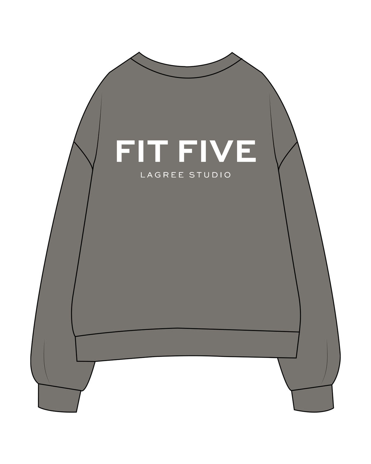 The Womens Crewneck - Washed Gray - Fit 5 - Left Chest & Back Stacked - Printed - White