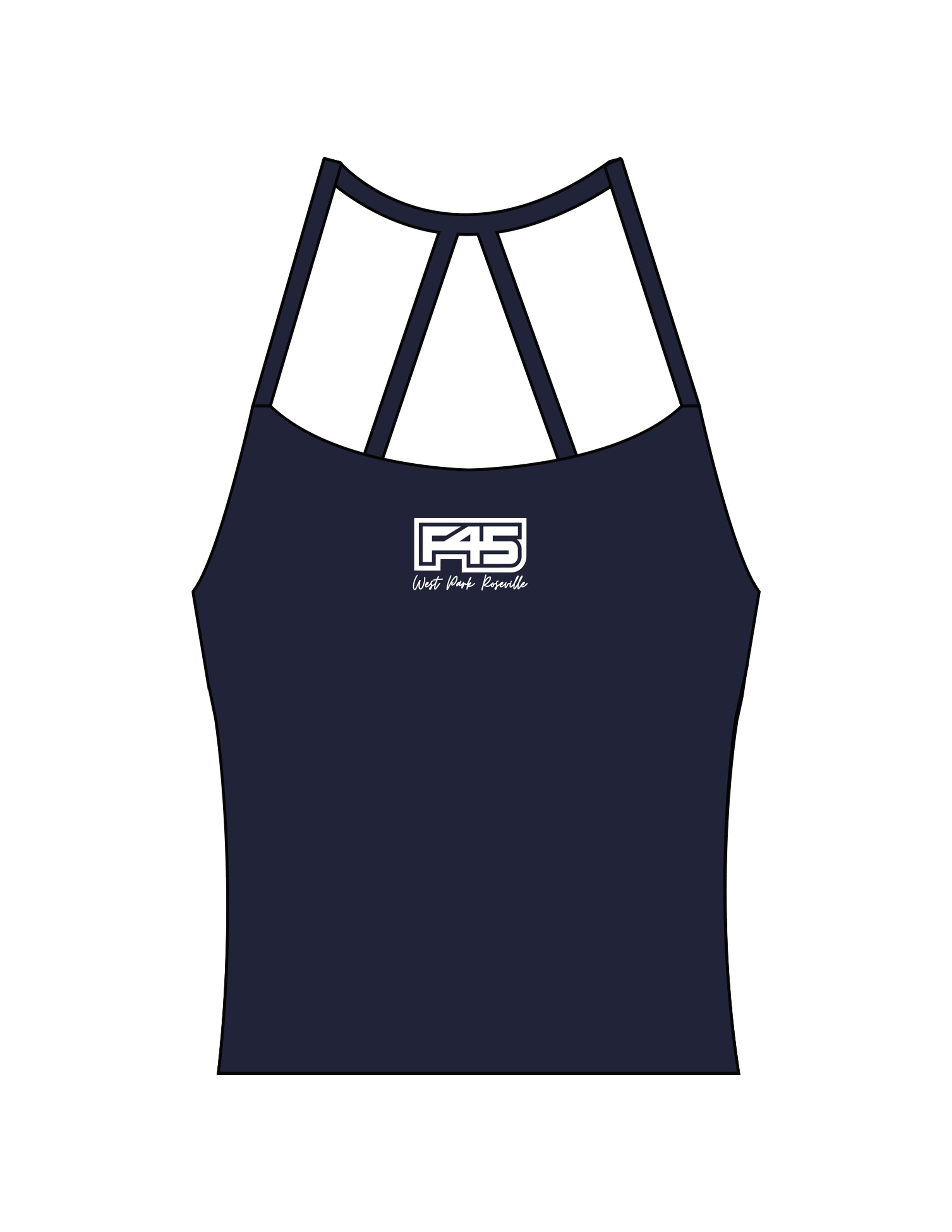 The Womens Sporty Tank - Navy - F45 West Park - Center Chest STacked - Printed - White