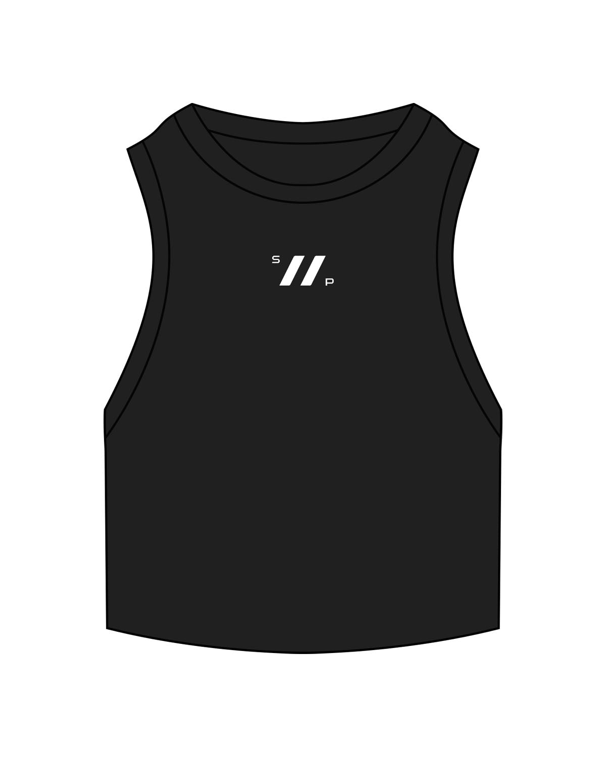 The Ribbed Crop Tank - Black - Hustl Athletic - Center Chest - Embroidered - White