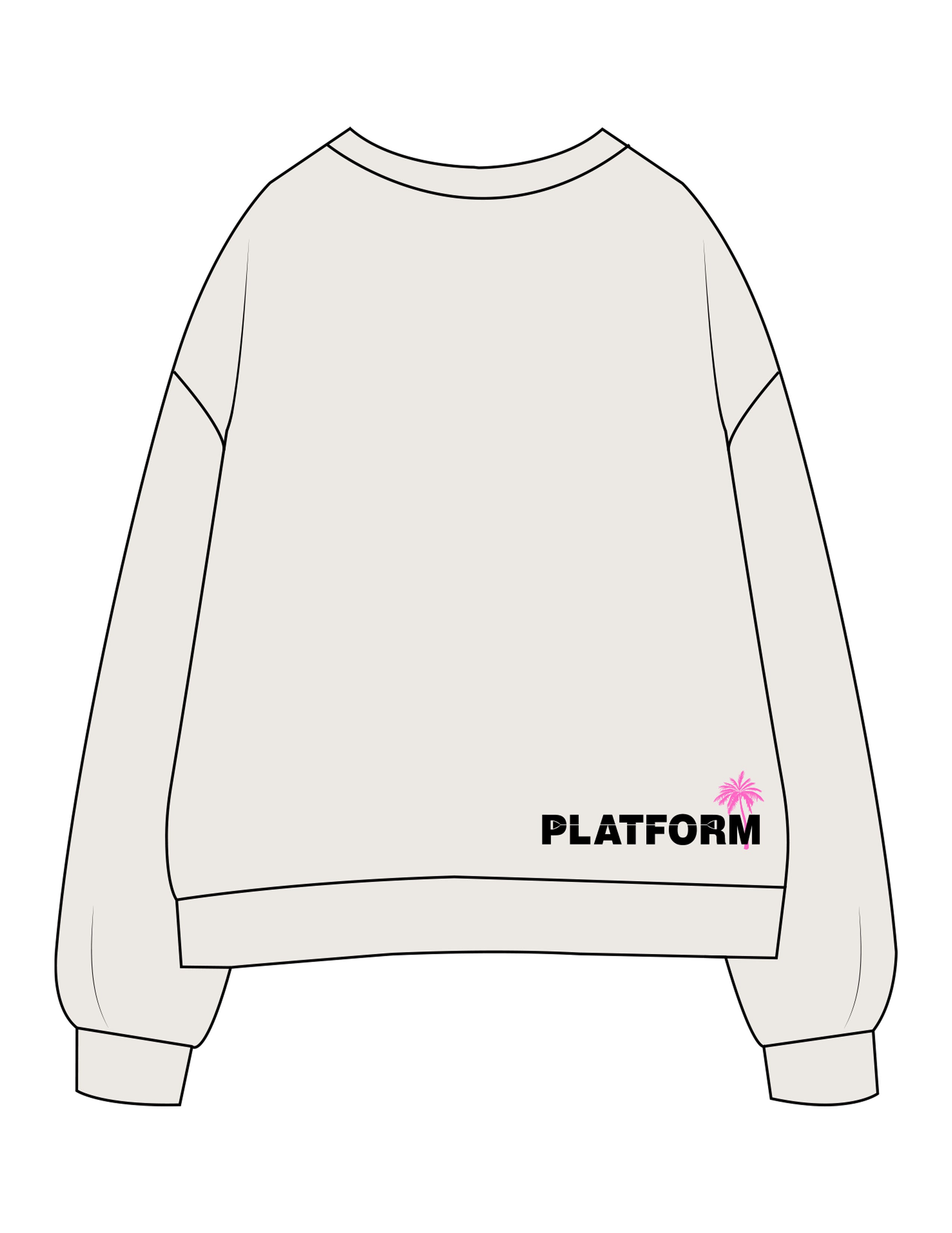 The Womens Crewneck - Bone - Platform - Left Chest Stacked & Back Bottom Right - Printed - Full Color