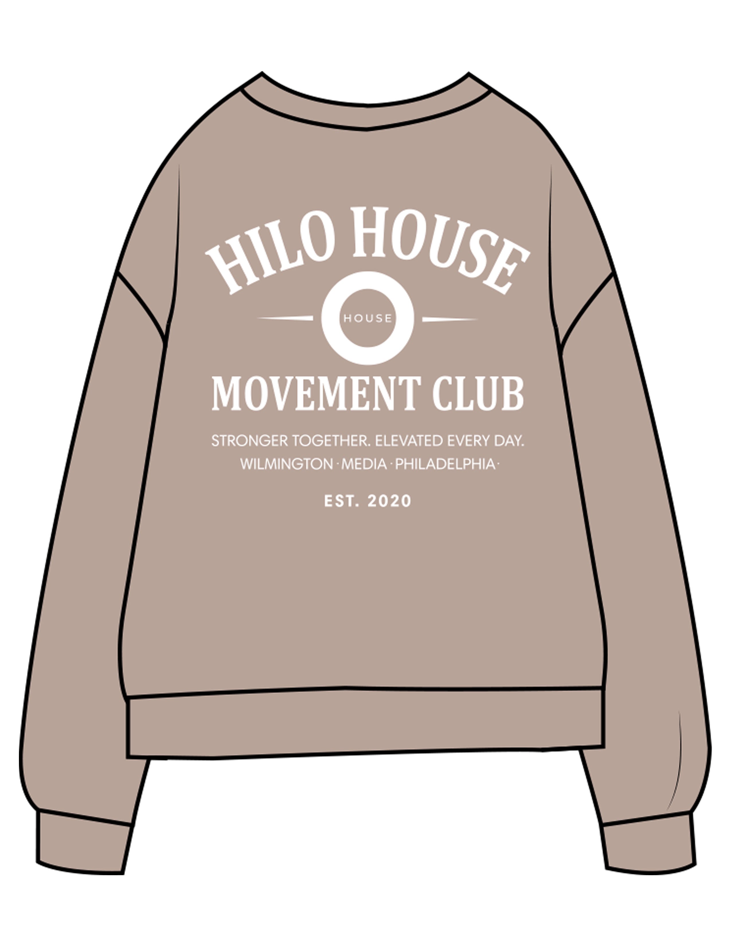 The Midweight Unisex Crewneck - Washed Cement - HiLo - Center Chest & Back Stacked - Printed - White