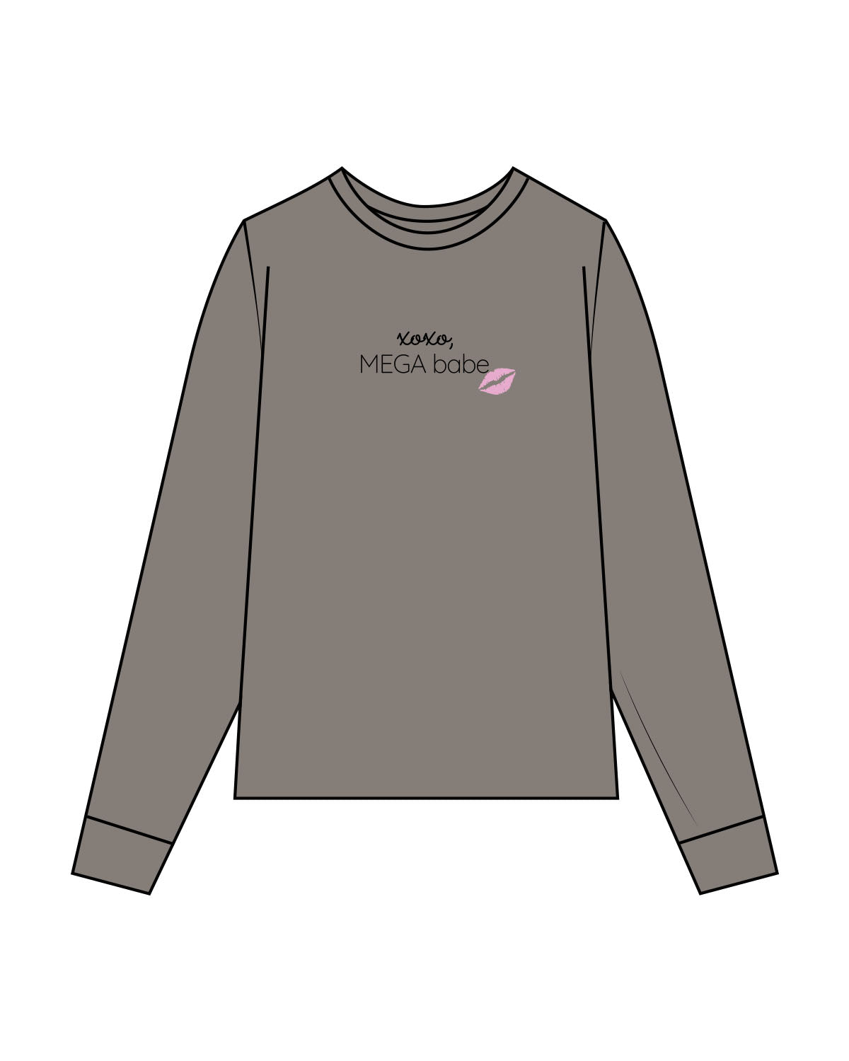 The Womens Heavyweight Long Sleeve - Washed Gray - Megafit House - Center Chest Stacked - Printed - Black