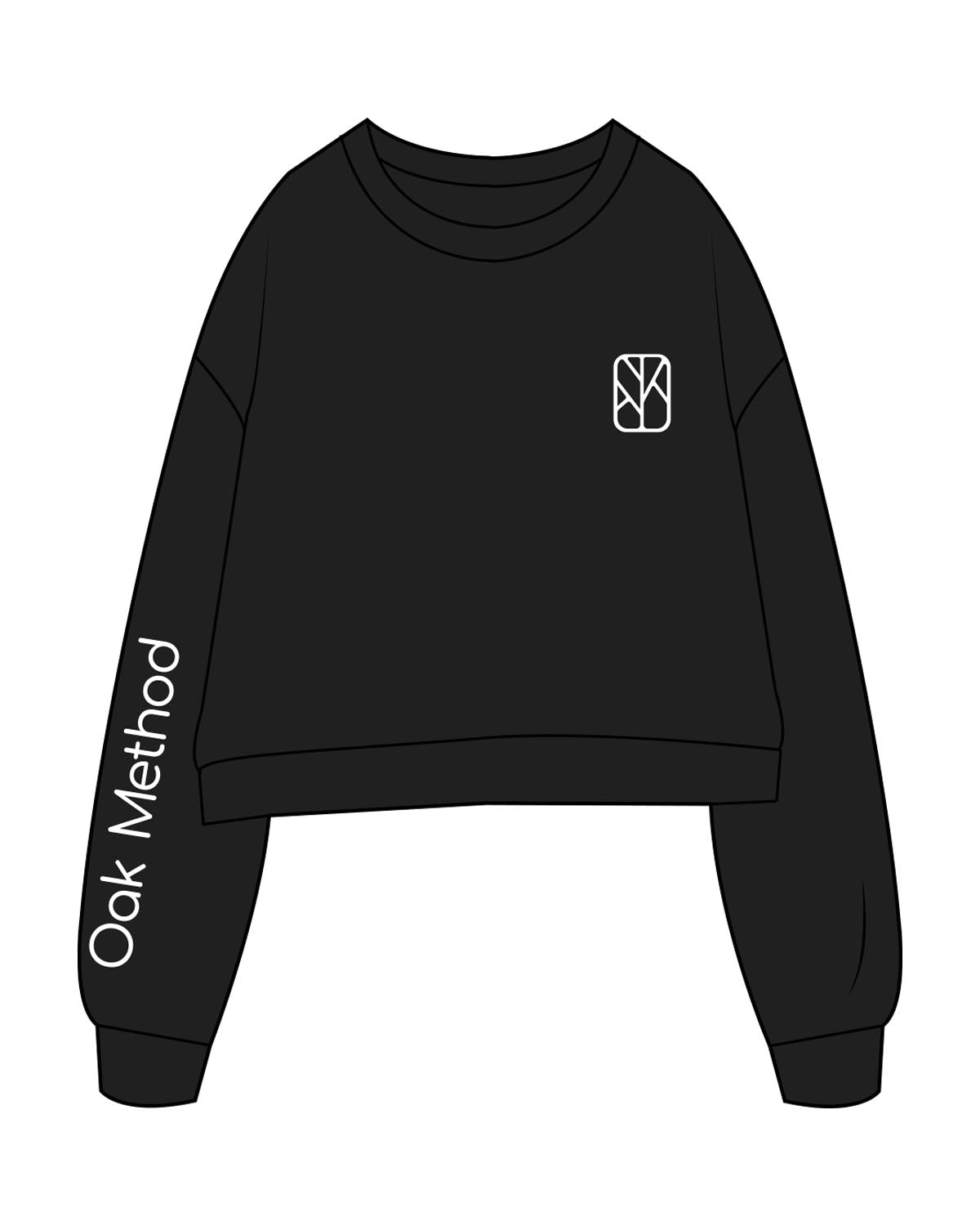 The Studio Crop - Black - The Oak Method - Left Chest & Right Sleeve - Printed - White