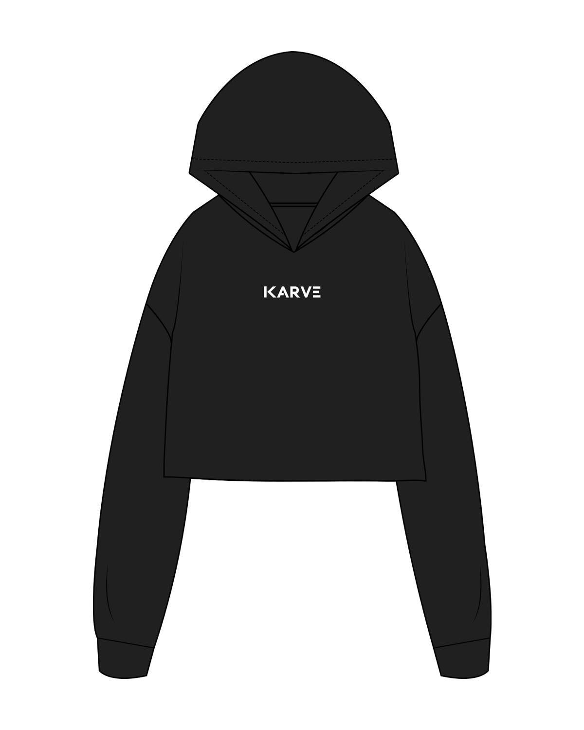 The Crop Terry Hoodie - Black - Karve Lagree Fit - Center Chest - Embroidered - White