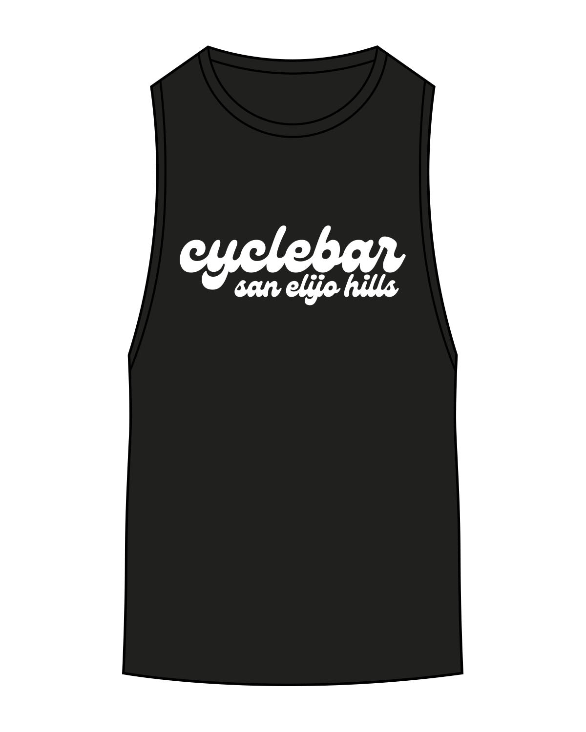The Scoop Muscle Tank - Black - Cyclebar - Center Chest Stacked & Back Star - Printed - White