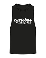 The Scoop Muscle Tank - Black - Cyclebar - Center Chest Stacked & Back Star - Printed - White