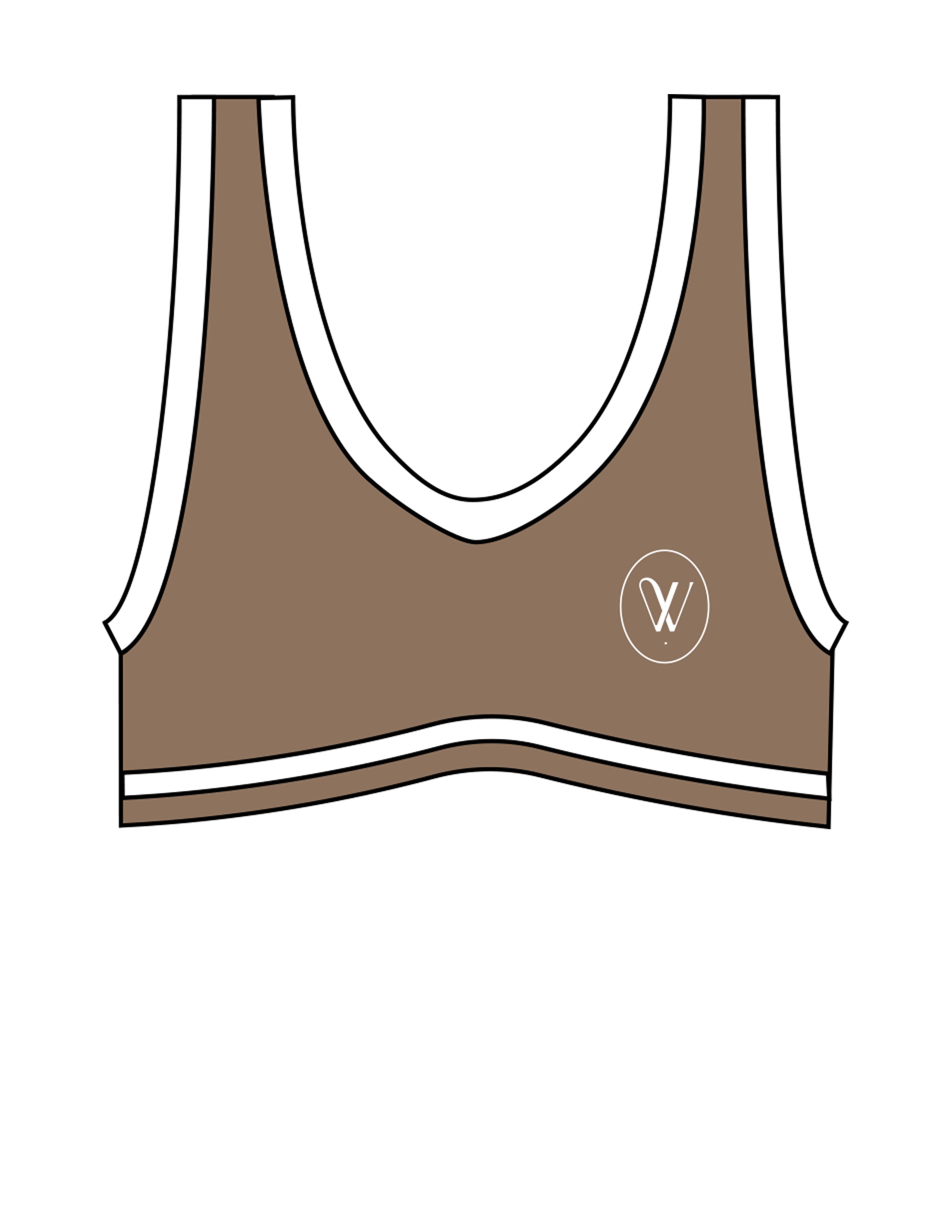The Piped Bra - Brown - Velvaere - Left Chest - Printed - White