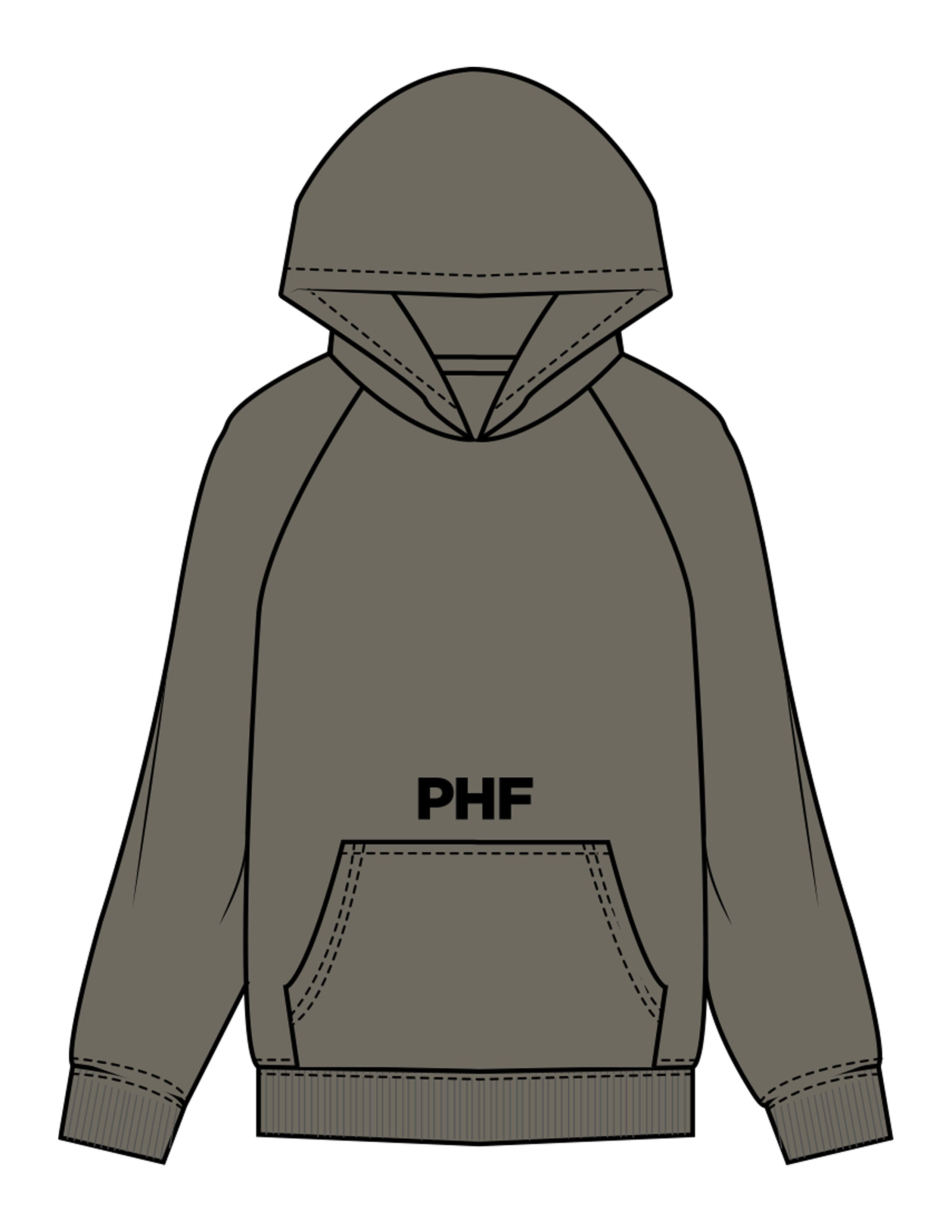 The Mens Hoodie - Cypress - Powerhouse Fitness - Front Upper Pocket & Full Back - Printed - Black