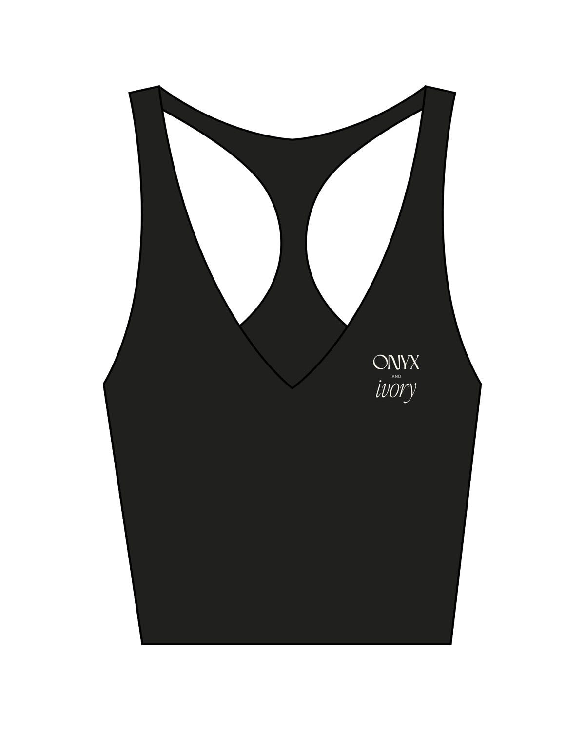 The Racer Tank - Black - Onyx & Ivory - Left Chest Stacked - Printed - Off White