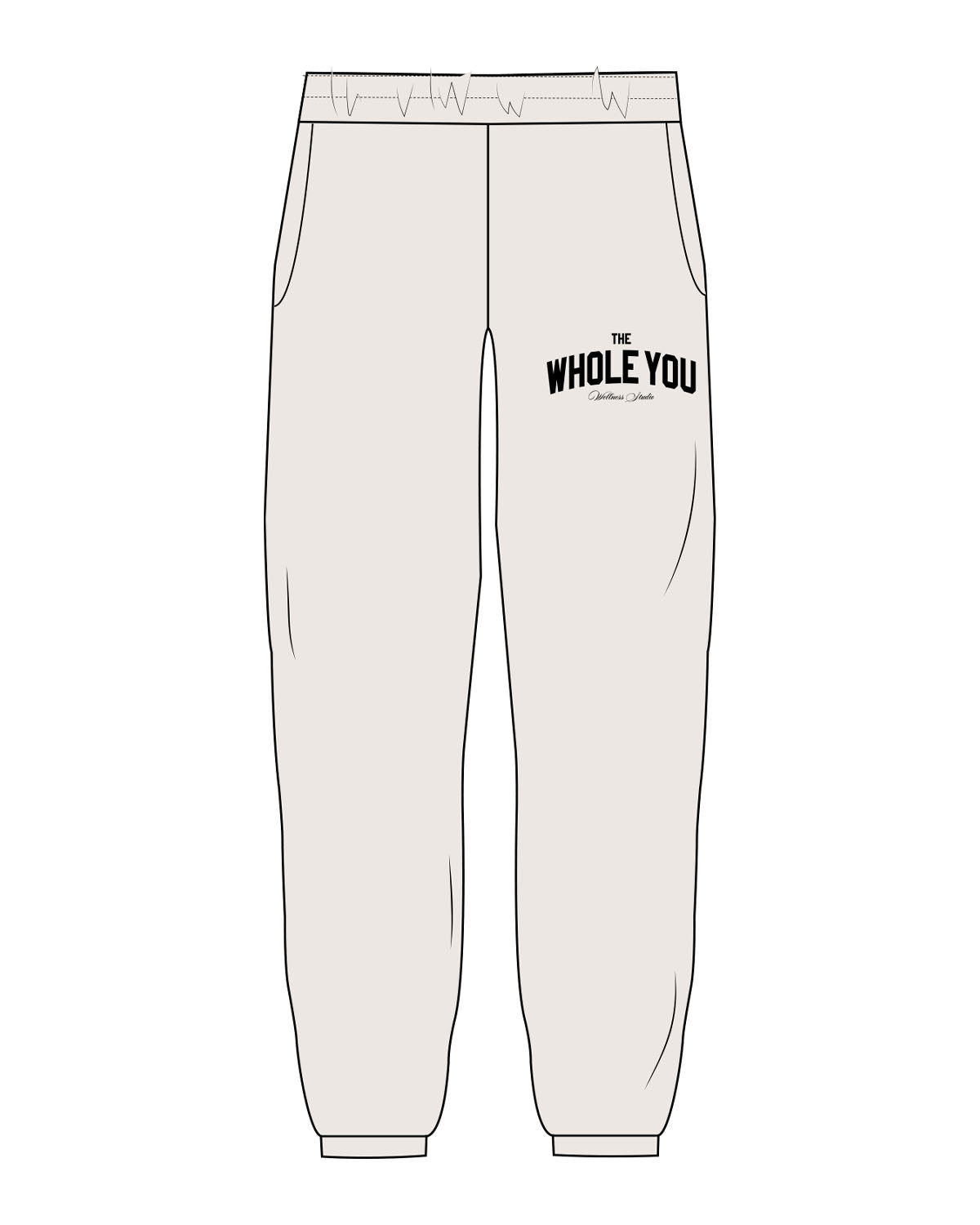 The Womens Sweatpants - Bone - The Whole You Wellness - Left Leg - Printed - Black