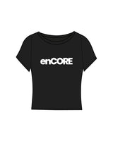 The Sporty Crop Short Sleeve - Black - enCore Pilates - Center Chest - Printed - White