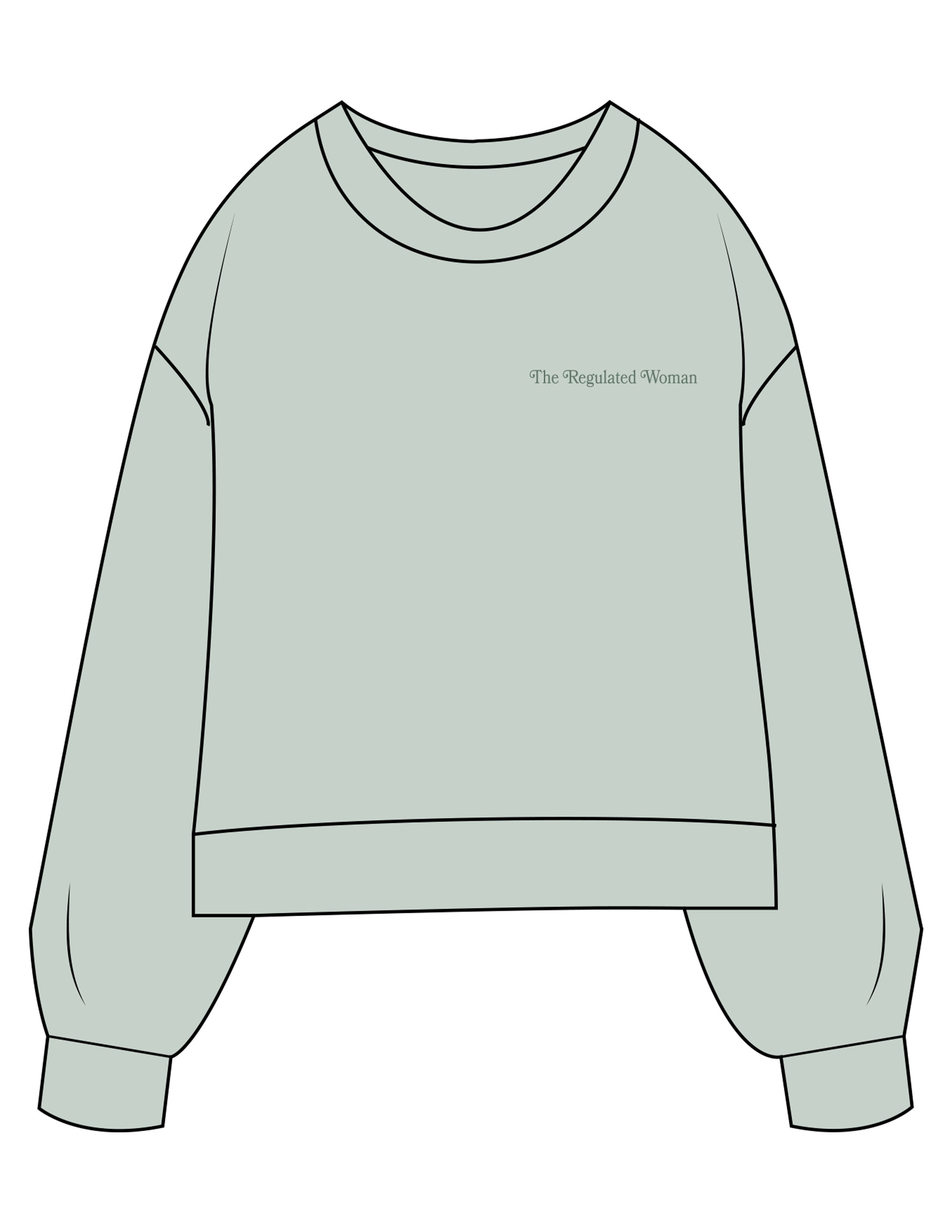 The Womens Sueded Crewneck - Denim Green - Balanced Self - Left Chest & Back Stacked - Printed - Tone on Tone