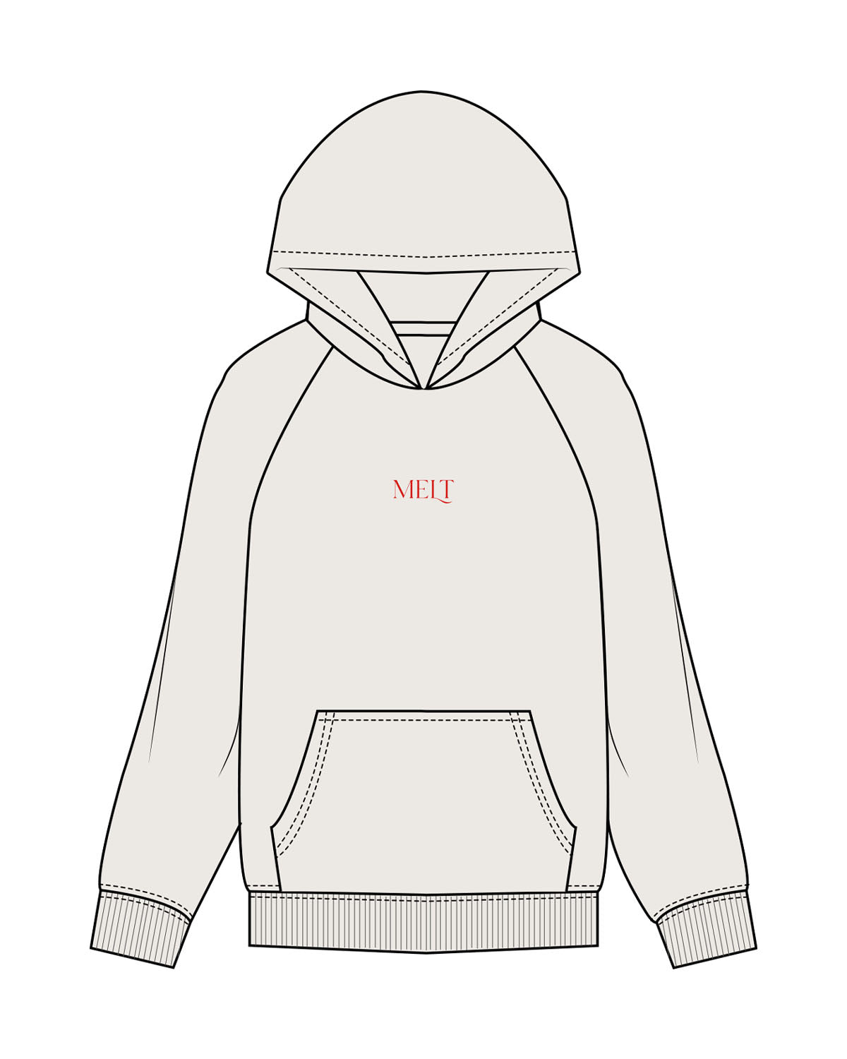The Womens Hoodie - Bone - Melt Hot Pilates - Center Chest & Center Back - Printed - Red