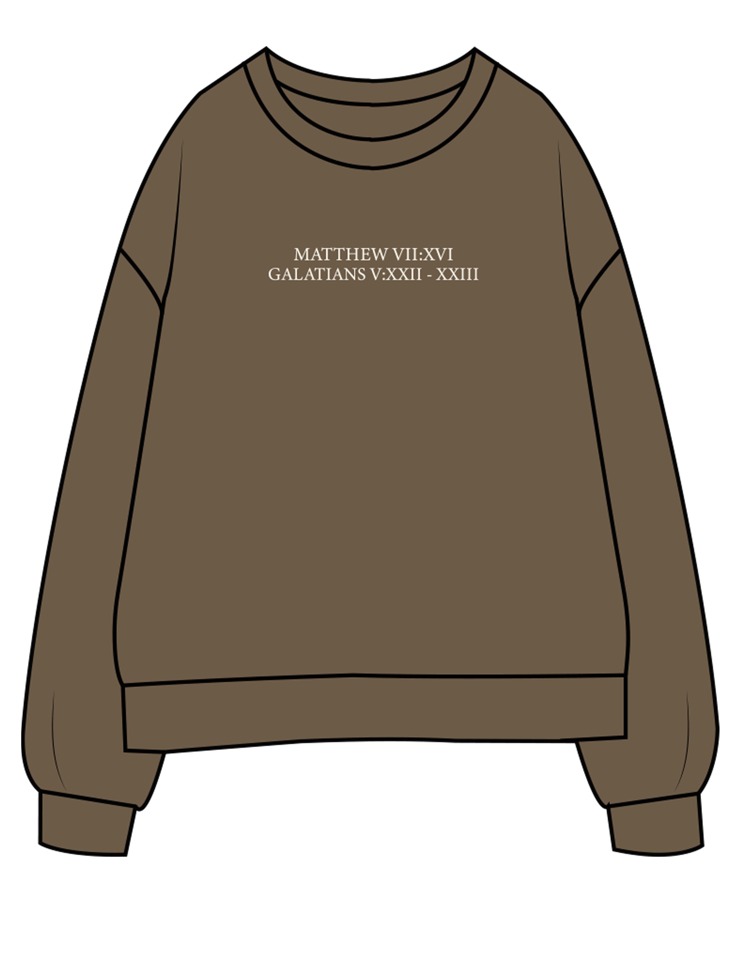 The Mens Classic Crewneck - Walnut - Fed By The Fruit - Chest Stacked & Back Stacked - Printed - Off White