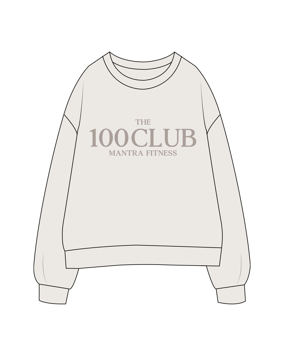The Womens Crewneck - Bone - Mantra - Center Chest Stacked "100 CLUB" - Printed - Tone on Tone