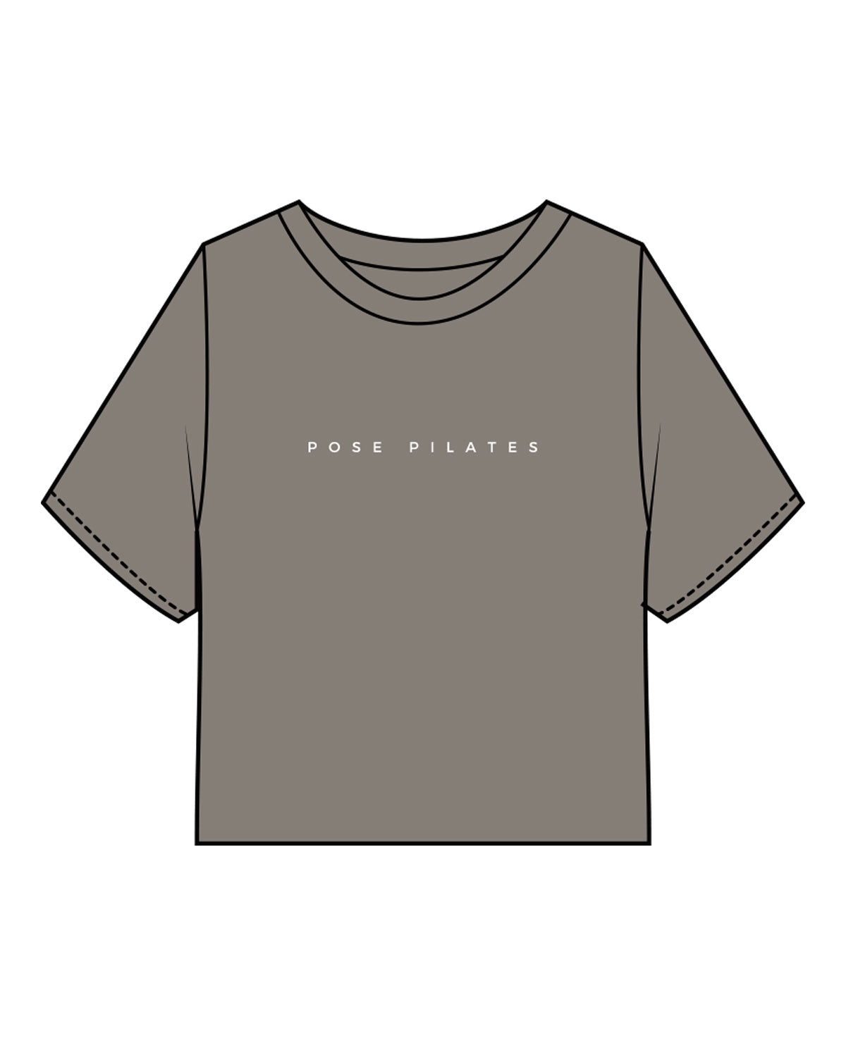 The Heavyweight Crop Tee - Washed Gray - Pose Pilates - Cenetr Chest - Back Round Stacked - White Printed