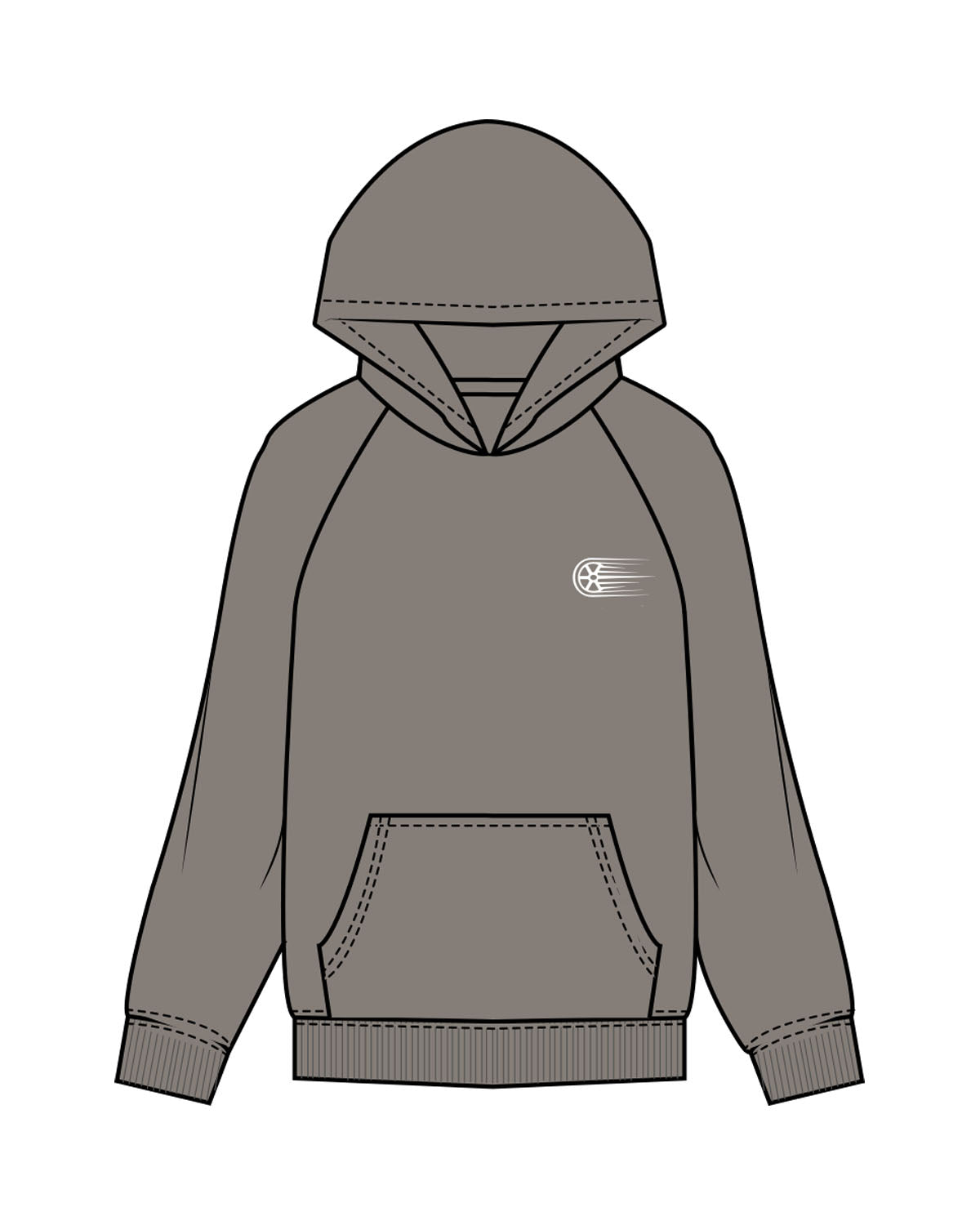 The Womens Hoodie - Washed Gray - Wheel House NY - Left Chest & Back Stacked - Printed - White