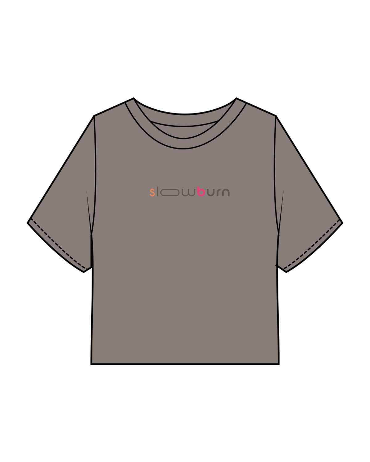 The Heavyweight Crop Tee - Washed Gray - Slow Burn - Center Chest & Back Stacked - Full Color