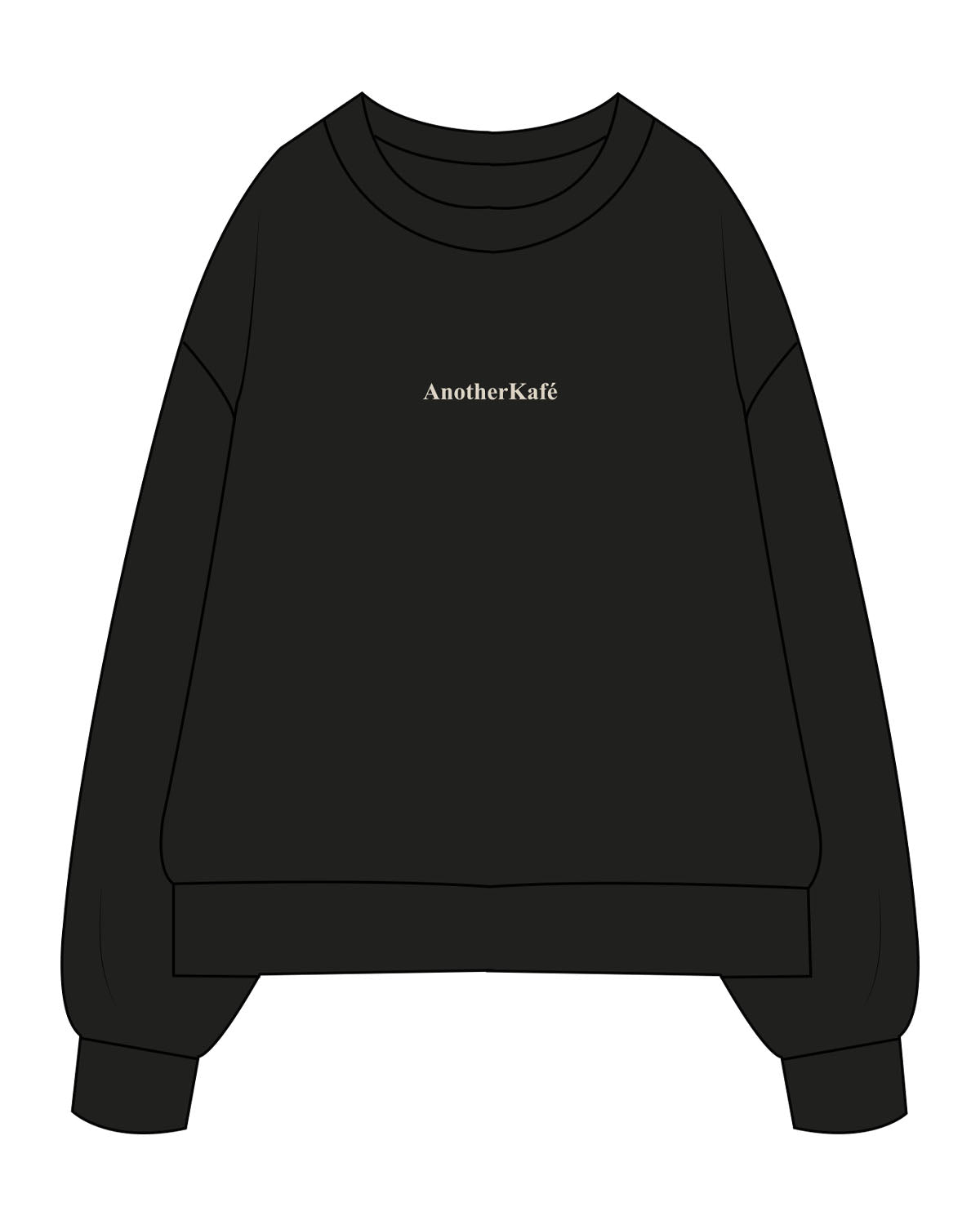 The Mens Heavyweight Crewneck - Black - Kafe'sito - Center Chest Side & Back - Printed - Off White