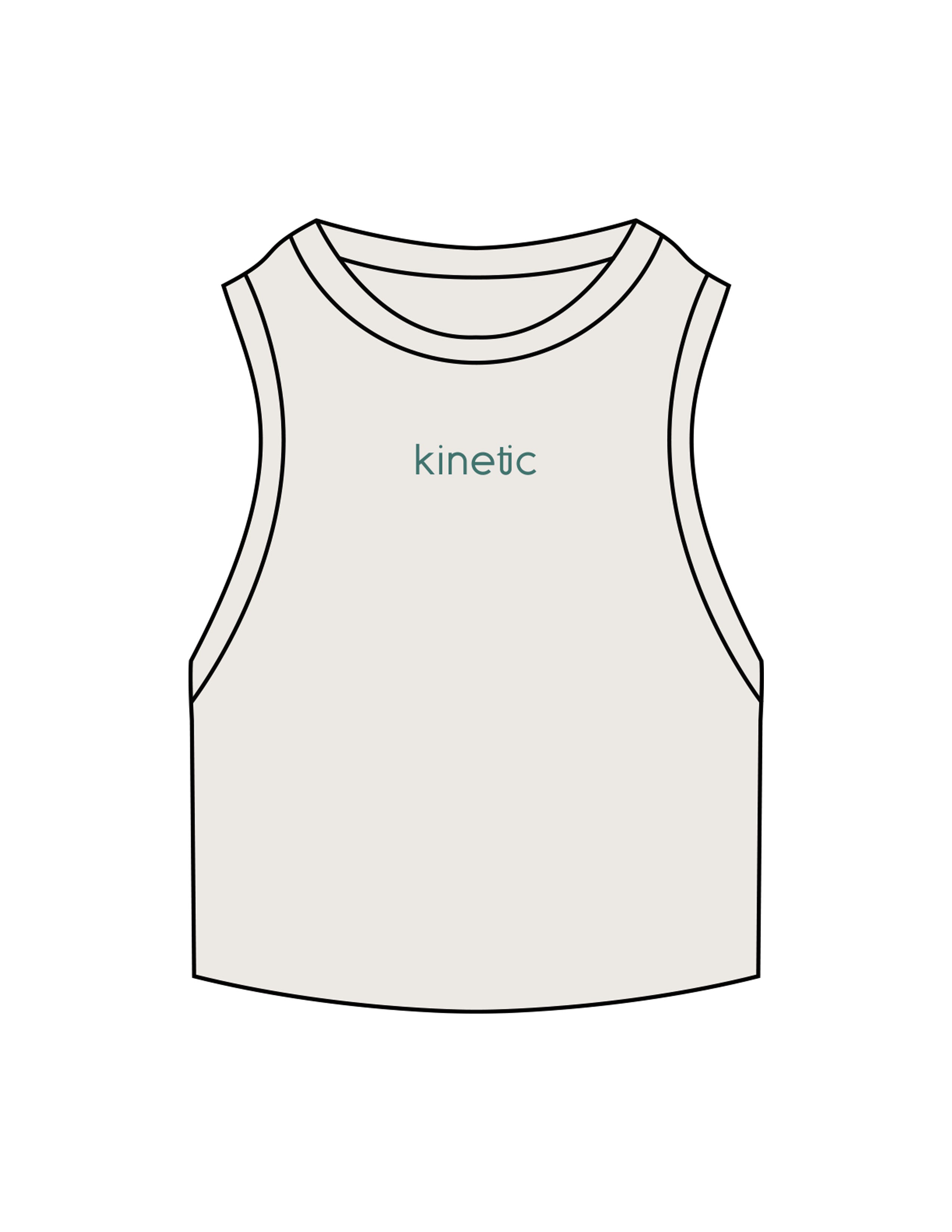 The Ribbed Crop Tank - Bone - Kinetic Pilates - Center Chest - Embroidered - Eucalyptus
