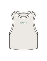 The Ribbed Crop Tank - Bone - Kinetic Pilates - Center Chest - Embroidered - Eucalyptus