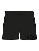 The Womens Sweat Shorts - Black - The Stu - Left Leg - Printed - Tone on Tone