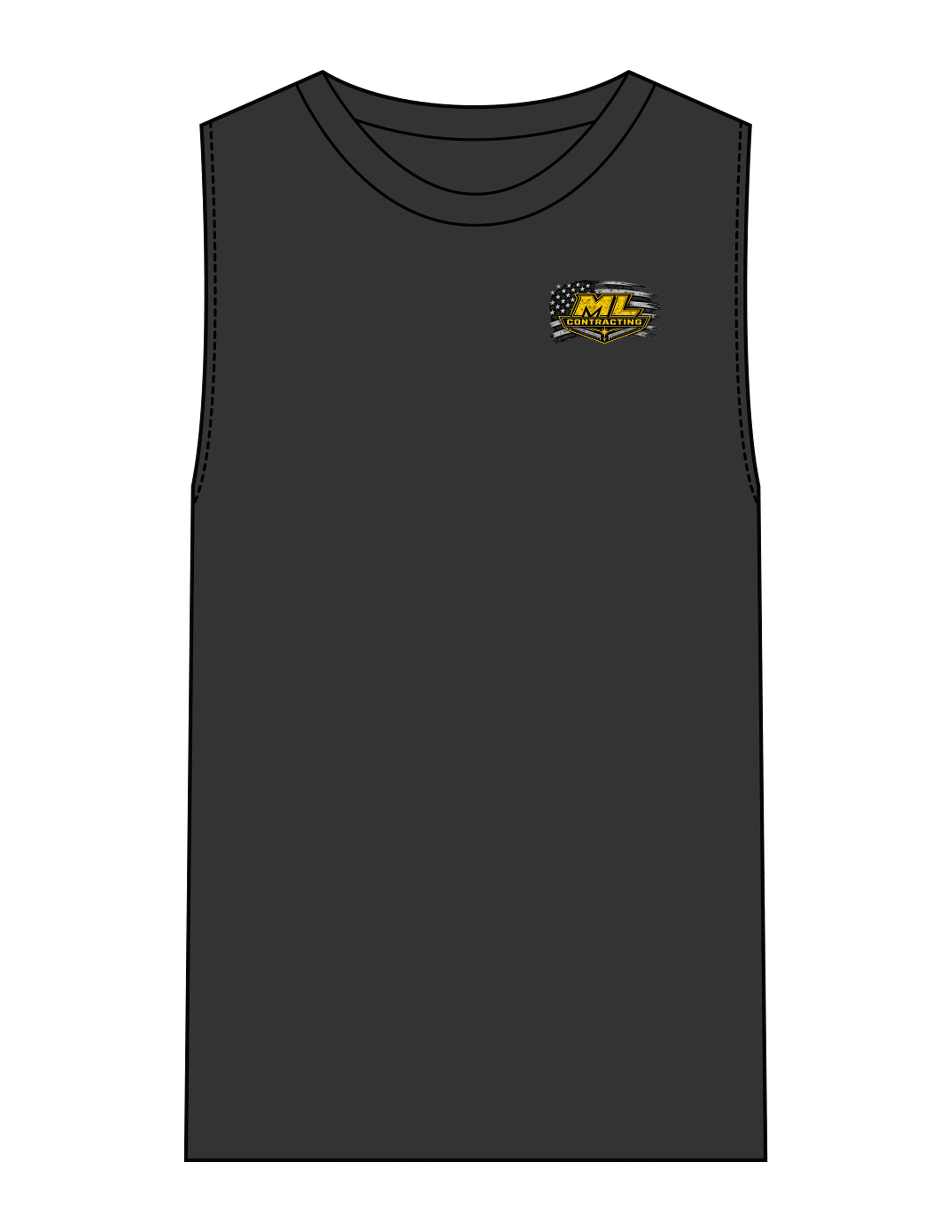 The Mens Heavyweight Tank - Washed Black - ML Contracting LLC - Left Chest Flag & Back Image - Printed - Full Color