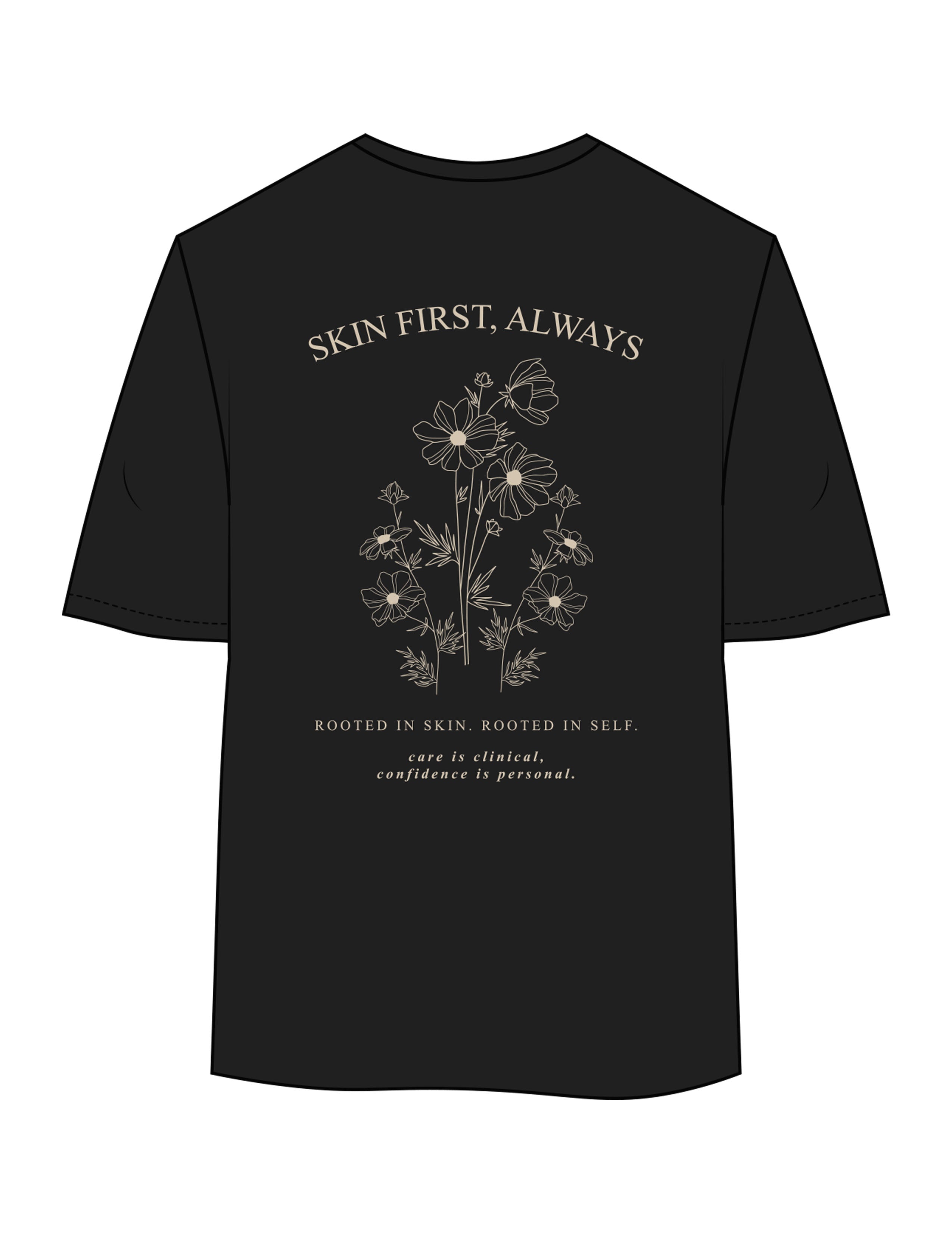 The Womens Oversized Tee - Black - Rustic Roots Asthetics - Center Chest Stacked & Back Stacked - Printed - Ivory