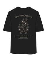 The Womens Oversized Tee - Black - Rustic Roots Asthetics - Center Chest Stacked & Back Stacked - Printed - Ivory