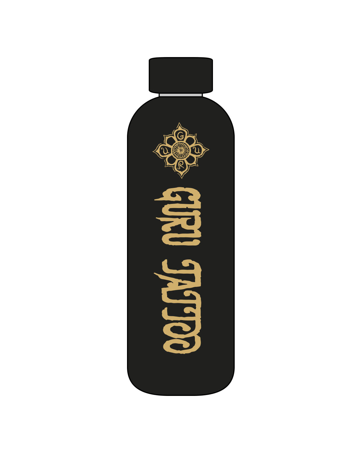 The Water Bottle - Black - Guru Tattoo - Center - Icon & Text - Gold