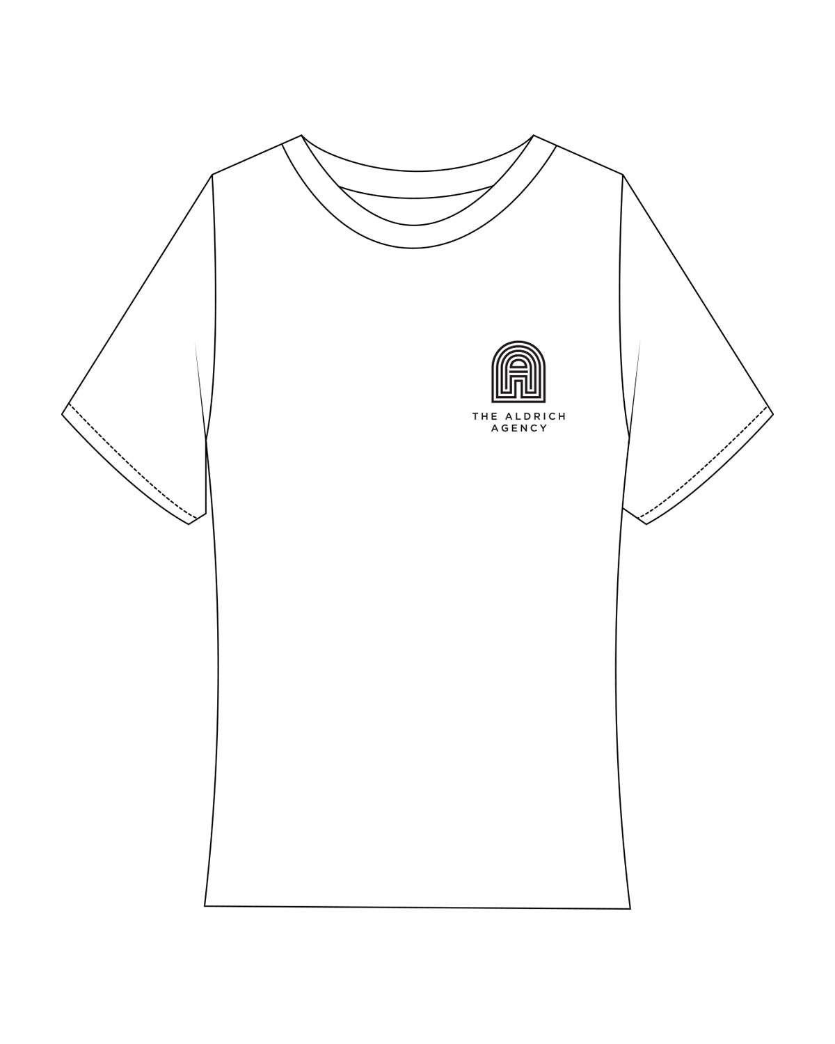 The Baby Tee - White - Aldrich Agency - Left Chest Stacked - Printed - Black