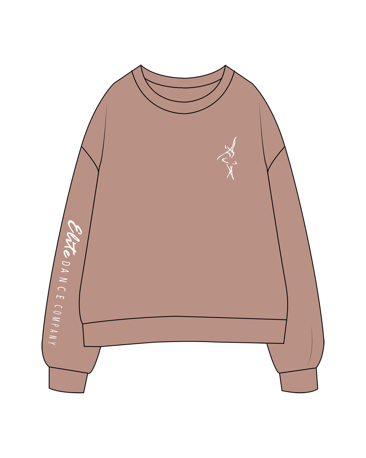 The Womens Crewneck - Clay - Elite Dance Academy - Left Chest & Right Sleeve - Printed - White