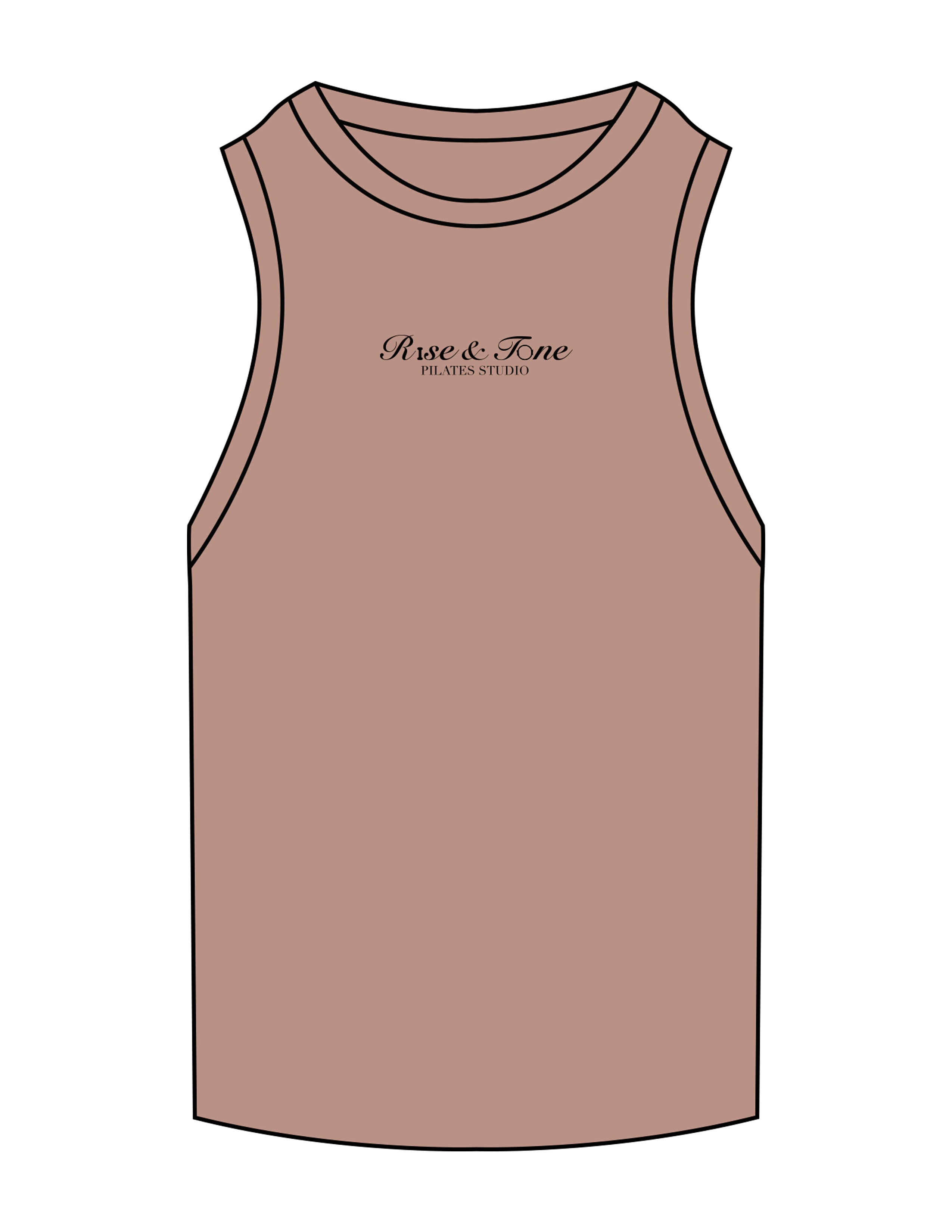 The Ribbed Full Length Tank - Clay - Rise and Tone - Center Chest Stacked - Embroidered - Black