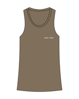 The Womens Full Length Tank - Olive - Love > Fear - Left Chest - Printed - White
