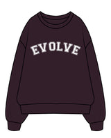The Womens Heavy Crewneck - Plum - Evolve Lagree - Center Chest & Back Neckline - White