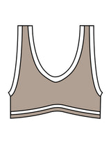 The Piped Bra - Brown - The Refinery Fitness Studio - Center Back - Printed - White