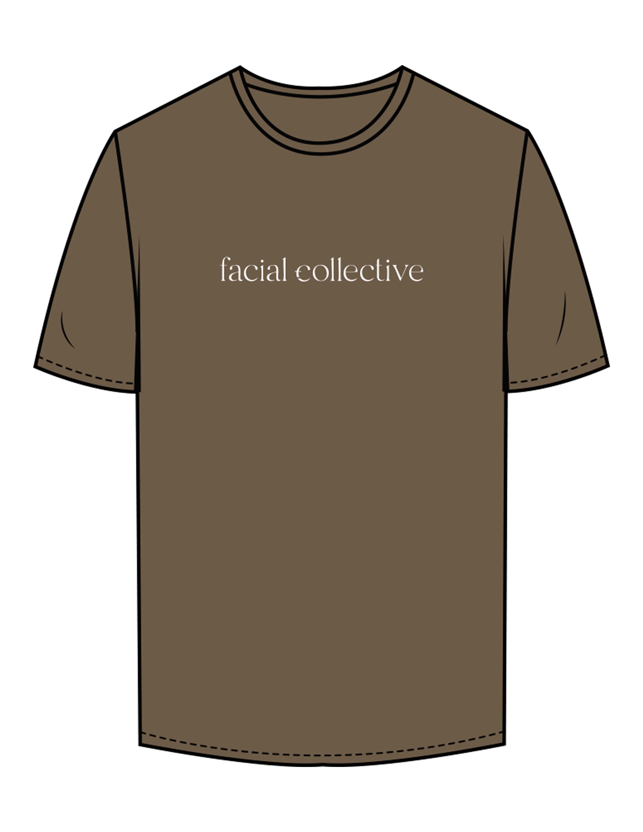 The Mens Tee - Walnut - Facial Collective - Center Chest - Printed - White