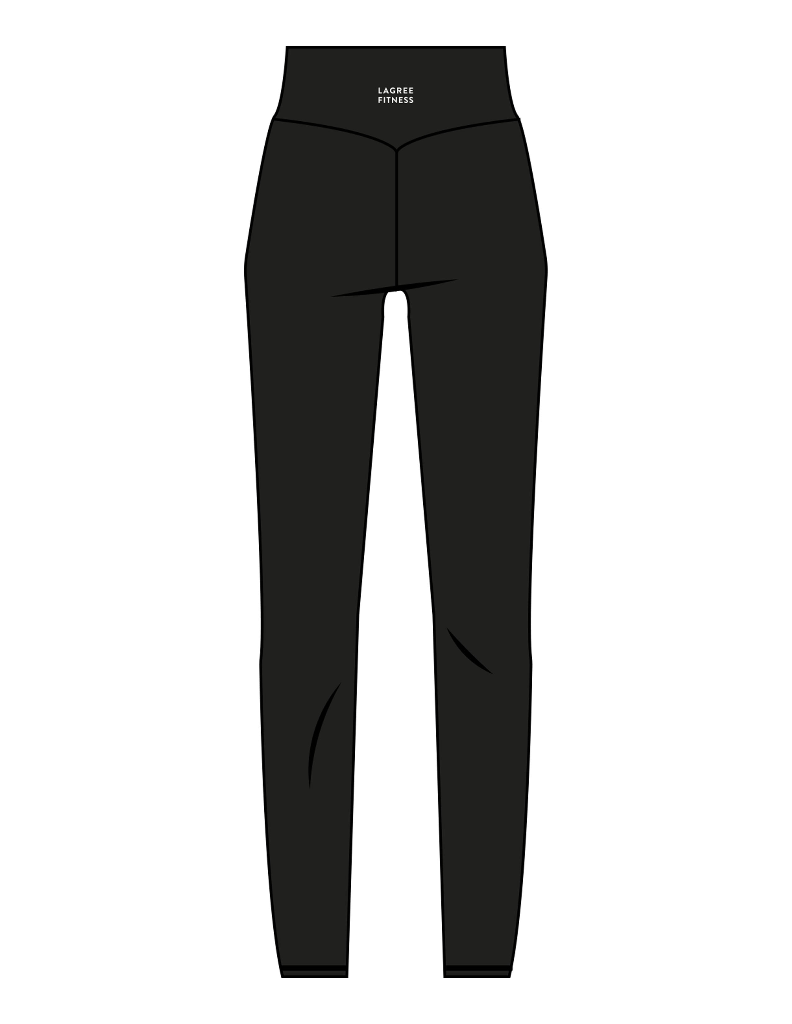 The Basic Legging - Black - Lagree Fit Expo 2026 Instructor - Right Leg & Back Waistline - Printed - White