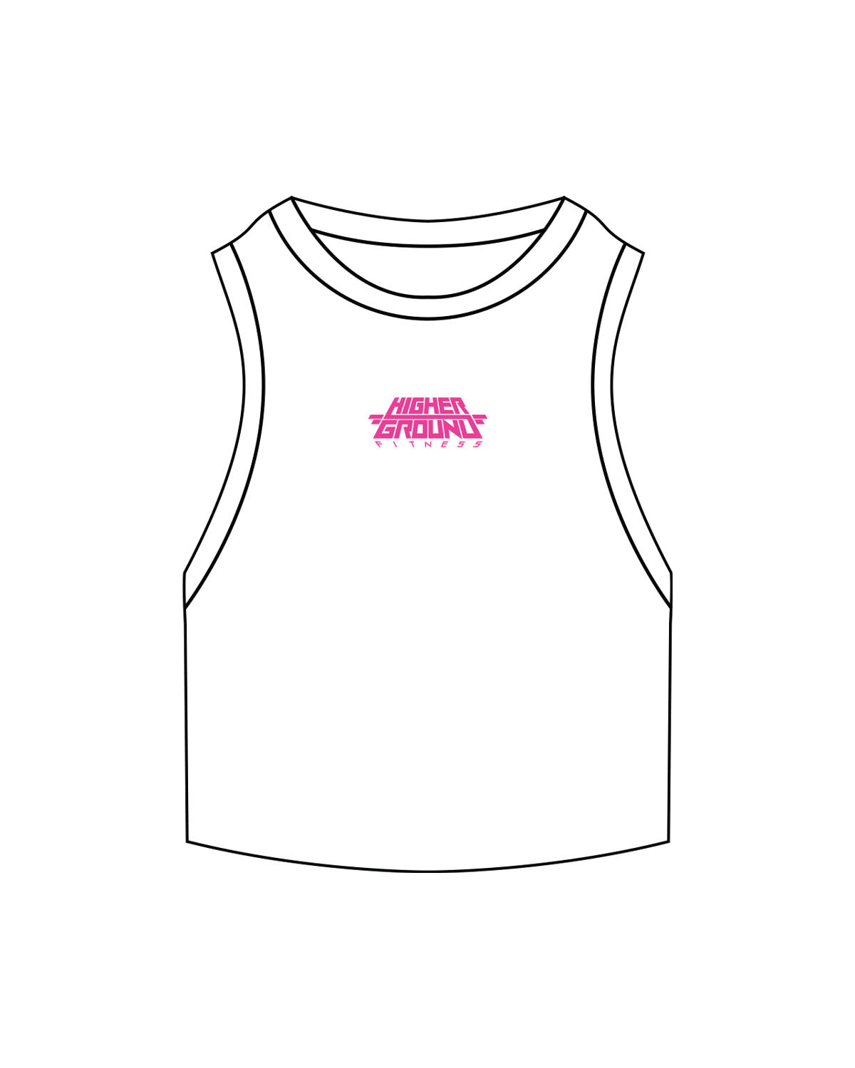 The Ribbed Crop Tank - White - Higher Ground - Center Chest Logo - Embroidered - Hot Pink