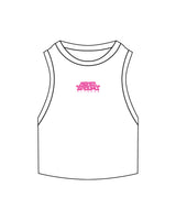 The Ribbed Crop Tank - White - Higher Ground - Center Chest Logo - Embroidered - Hot Pink
