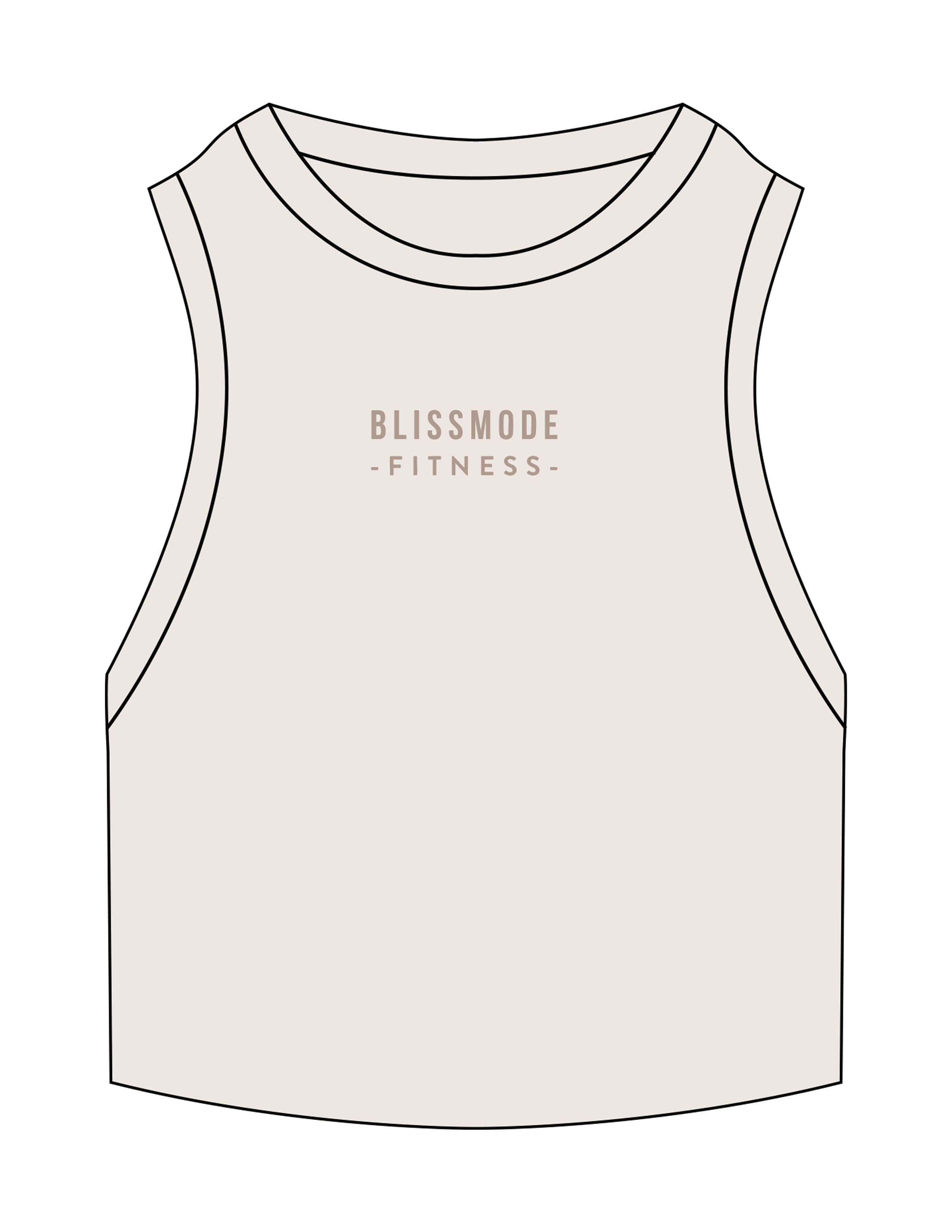 The Ribbed Crop Tank - Bone - BLISSMODE FITNESS - Center Chest Stacked - Embroidered - Taupe