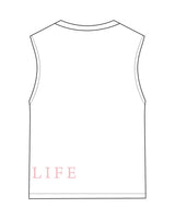 The Womens Classic Crop Tank - White - Barre Life - Front Bottom Left "BARRE" & Back Bottom Right "LIFE" - Printed - Pink