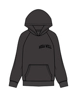 The Mens Hoodie - Washed Black - Mega Well - Left Chest - Printed - Black